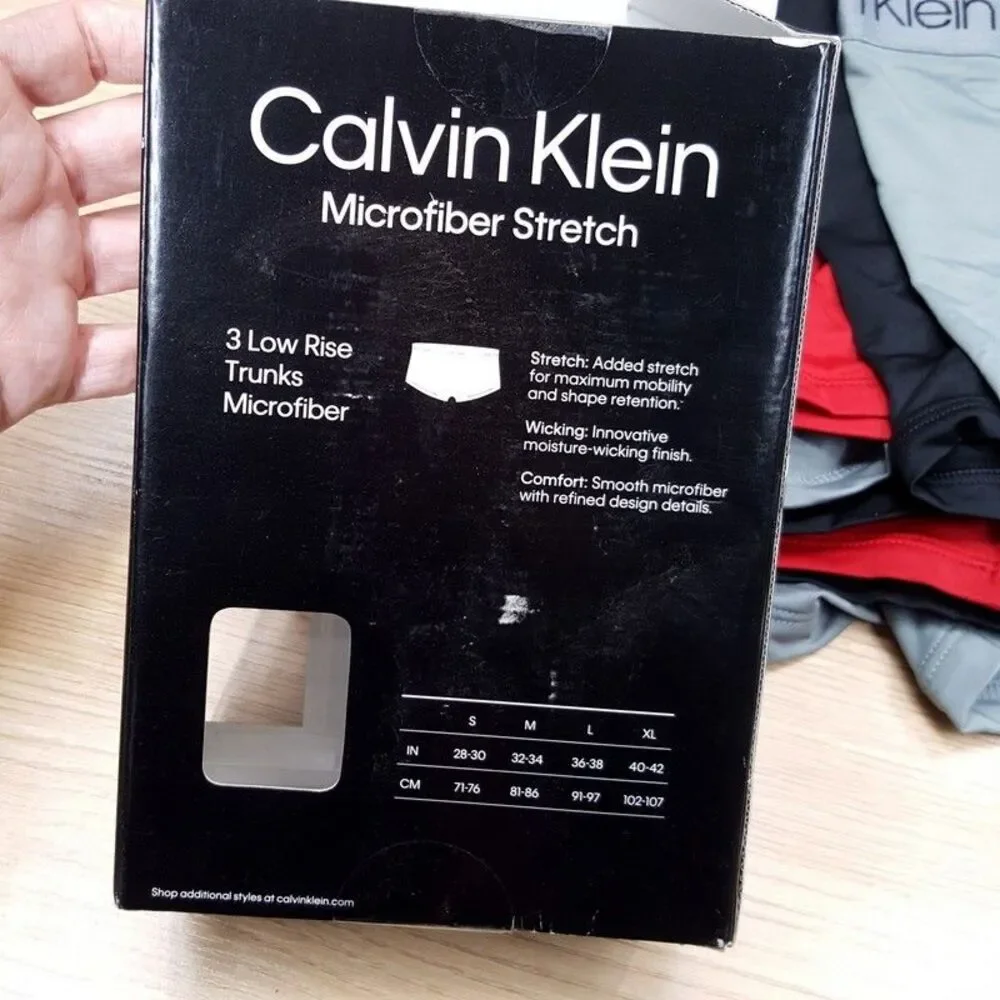 CALVIN KLEIN Boxer Brief Mens XL Red Black Grey 3-Pack Microfiber Low Rise Trunk